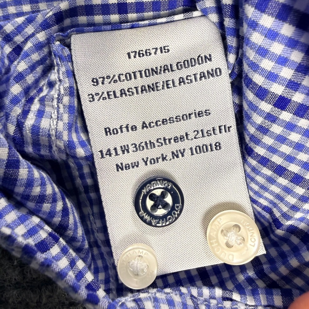 Duchamp London Mens Tailored Fit Gingham Button Down Shirt Blue White 17/XL - Picture 10 of 10